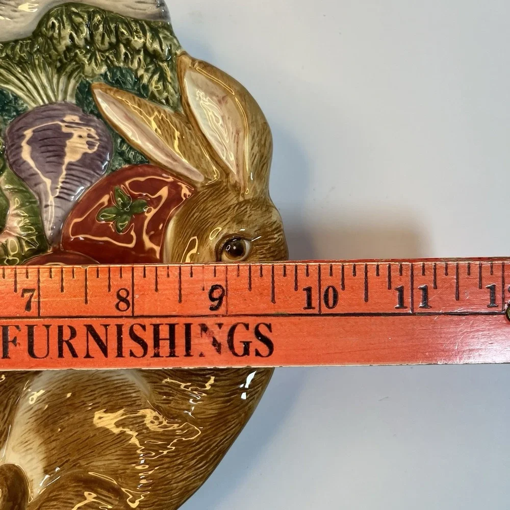 Fitz & Floyd Round Serving Platter English Garden‎ Bunnies Veggies Decorative